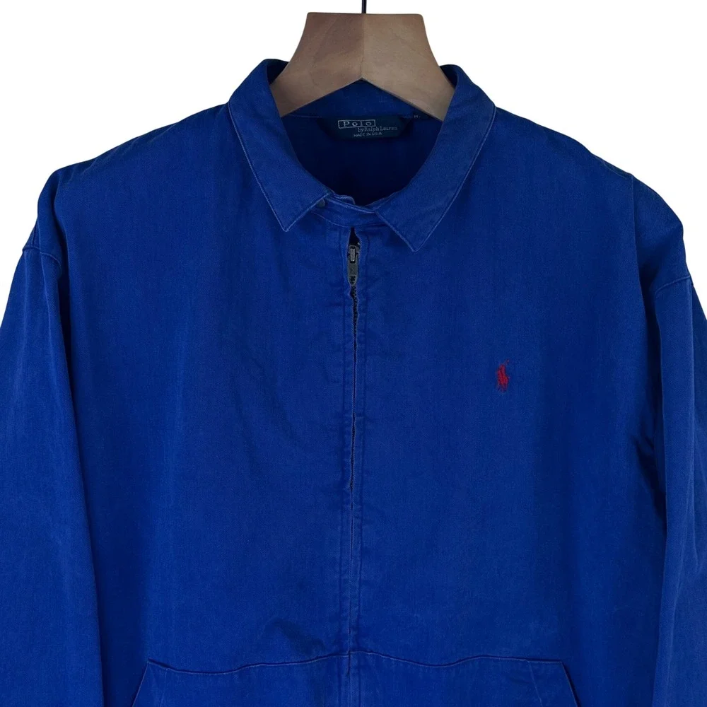 Polo Ralph Lauren Vintage Blue Harrington Jacket Made in USA Mens XL Pony Logo
